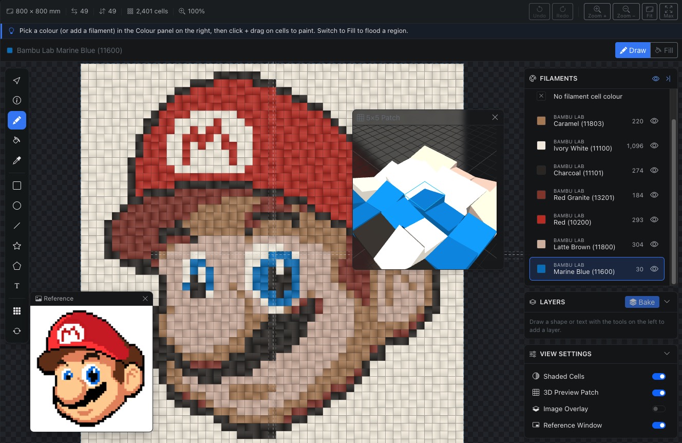 Live canvas preview updating as you adjust settings